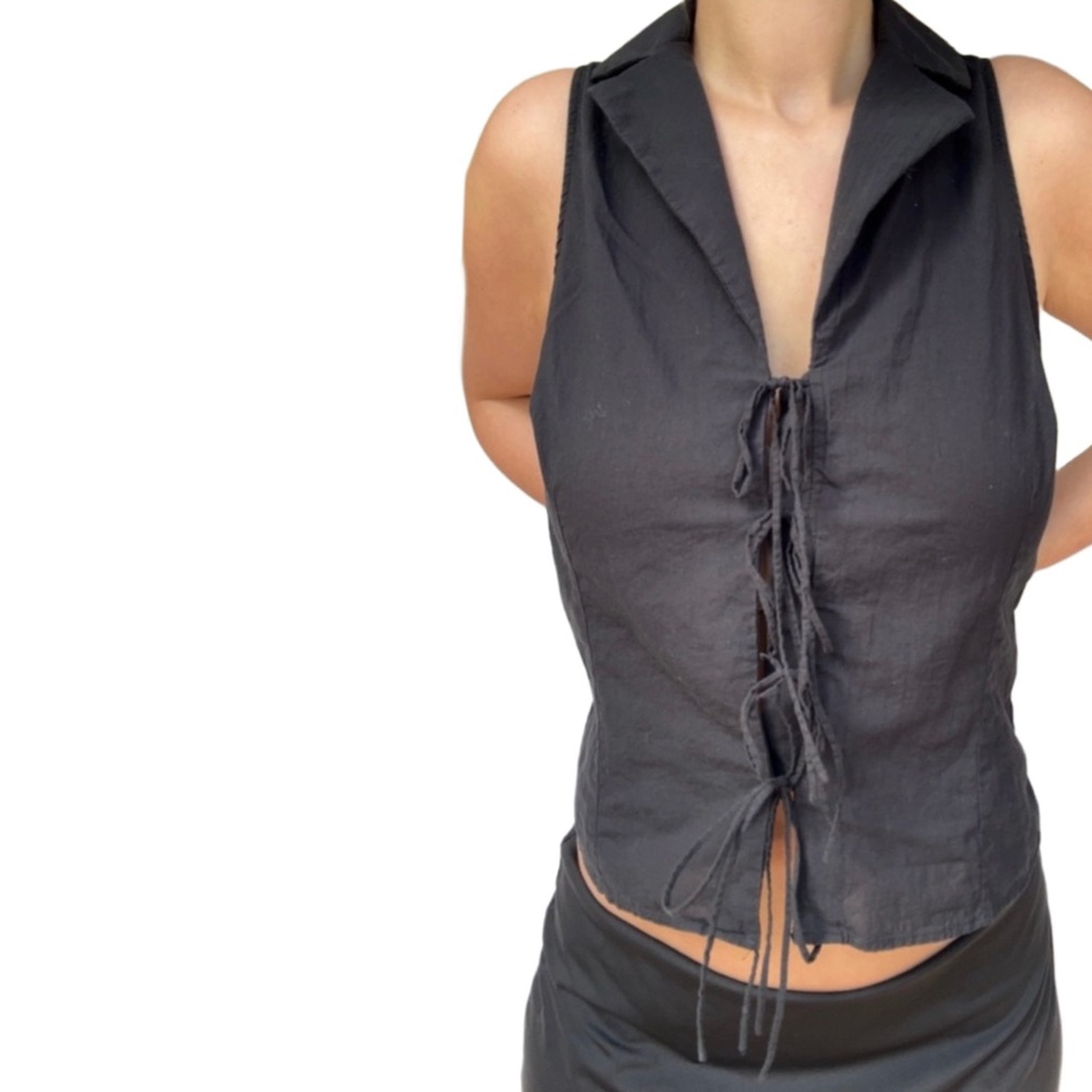 SOLD OUT Mango Black Sleeveless Blouse with Bows